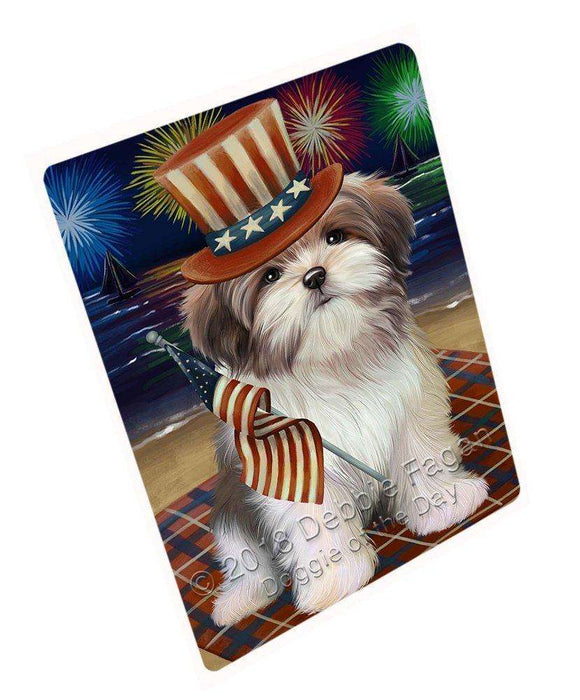 4th of July Independence Day Firework Malti Tzu Dog Tempered Cutting Board C50700