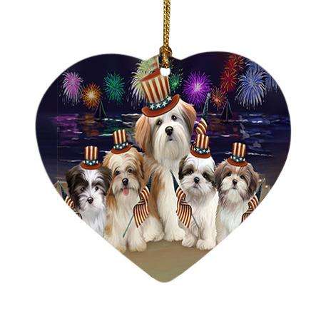 4th of July Independence Day Firework Malti Tzus Dog Heart Christmas Ornament HPOR48945