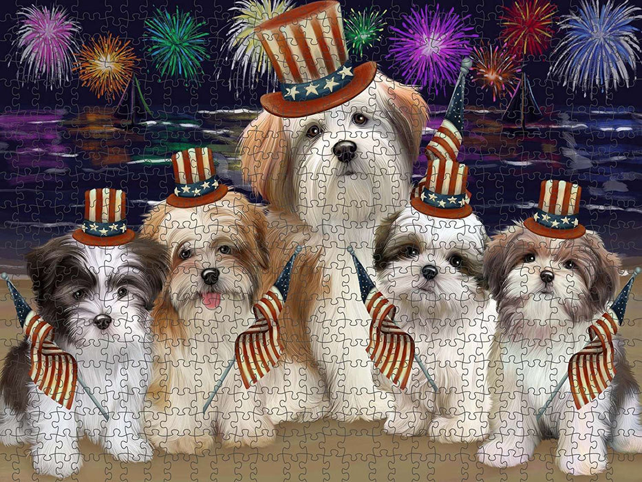 4th of July Independence Day Firework Malti Tzus Dog Puzzle with Photo Tin PUZL51018