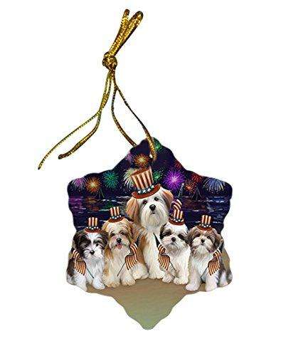 4th of July Independence Day Firework Malti Tzus Dog Star Porcelain Ornament SPOR48937