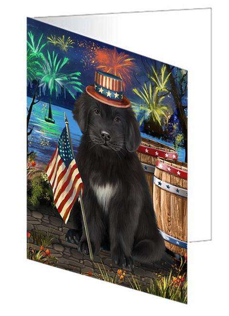 4th of July Independence Day Firework Newfoundland Dog Handmade Artwork Assorted Pets Greeting Cards and Note Cards with Envelopes for All Occasions and Holiday Seasons GCD66203
