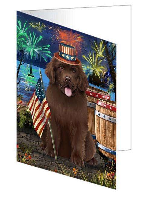 4th of July Independence Day Firework Newfoundland Dog Handmade Artwork Assorted Pets Greeting Cards and Note Cards with Envelopes for All Occasions and Holiday Seasons GCD66206