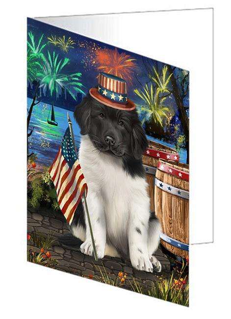 4th of July Independence Day Firework Newfoundland Dog Handmade Artwork Assorted Pets Greeting Cards and Note Cards with Envelopes for All Occasions and Holiday Seasons GCD66209