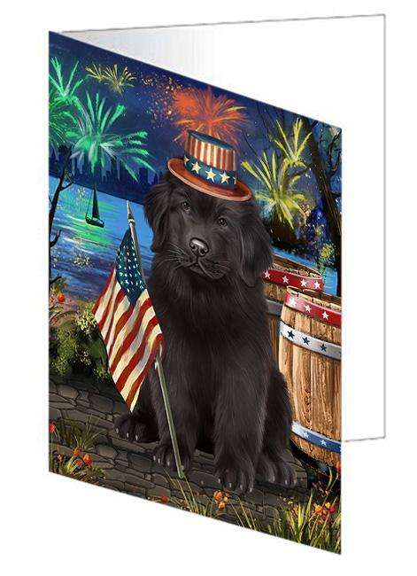 4th of July Independence Day Firework Newfoundland Dog Handmade Artwork Assorted Pets Greeting Cards and Note Cards with Envelopes for All Occasions and Holiday Seasons GCD66212
