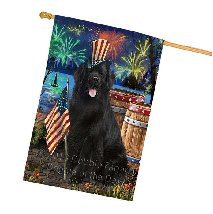 4th of July Independence Day Firework Newfoundland Dog House Flag FLG54255