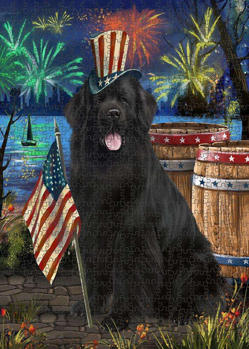4th of July Independence Day Firework Newfoundland Dog Puzzle with Photo Tin PUZL83384