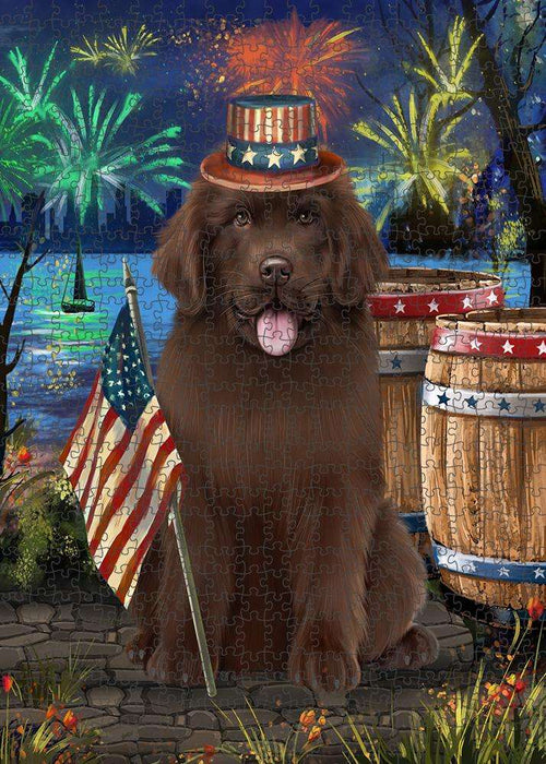 4th of July Independence Day Firework Newfoundland Dog Puzzle with Photo Tin PUZL83392