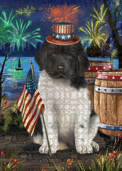 4th of July Independence Day Firework Newfoundland Dog Puzzle with Photo Tin PUZL83396