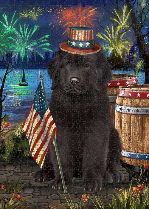 4th of July Independence Day Firework Newfoundland Dog Puzzle with Photo Tin PUZL83400