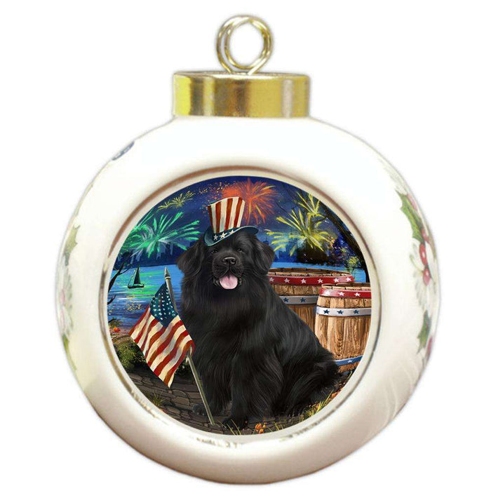 4th of July Independence Day Firework Newfoundland Dog Round Ball Christmas Ornament RBPOR54057