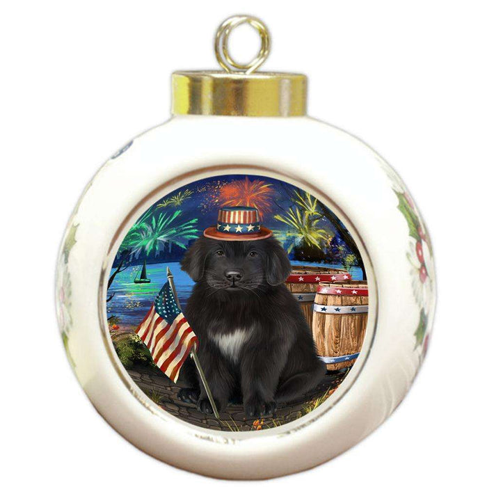4th of July Independence Day Firework Newfoundland Dog Round Ball Christmas Ornament RBPOR54058