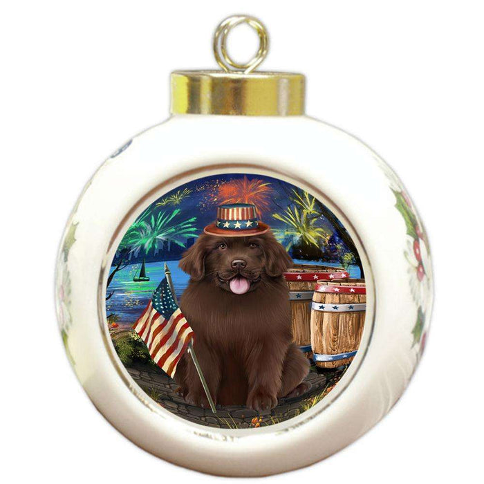 4th of July Independence Day Firework Newfoundland Dog Round Ball Christmas Ornament RBPOR54059