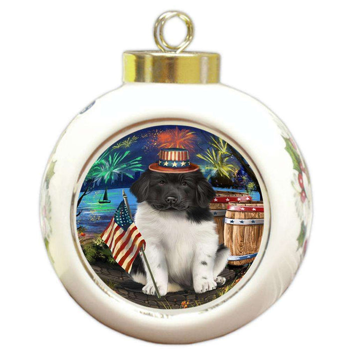 4th of July Independence Day Firework Newfoundland Dog Round Ball Christmas Ornament RBPOR54060