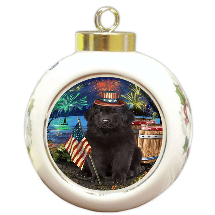 4th of July Independence Day Firework Newfoundland Dog Round Ball Christmas Ornament RBPOR54061