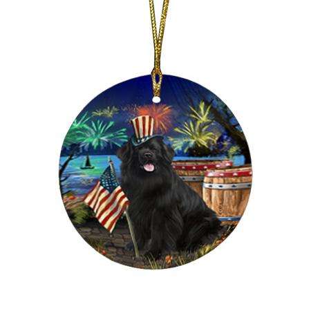 4th of July Independence Day Firework Newfoundland Dog Round Flat Christmas Ornament RFPOR54048