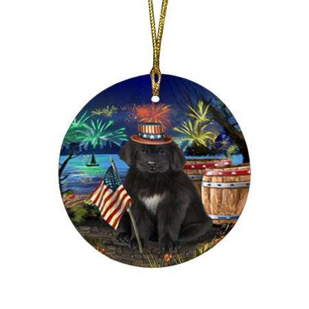 4th of July Independence Day Firework Newfoundland Dog Round Flat Christmas Ornament RFPOR54049