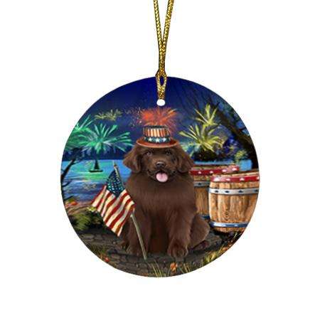 4th of July Independence Day Firework Newfoundland Dog Round Flat Christmas Ornament RFPOR54050