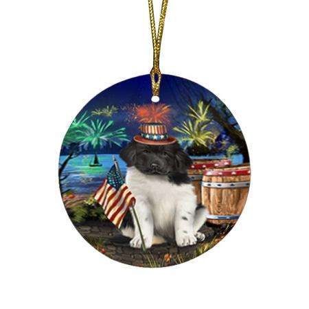4th of July Independence Day Firework Newfoundland Dog Round Flat Christmas Ornament RFPOR54051