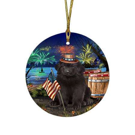 4th of July Independence Day Firework Newfoundland Dog Round Flat Christmas Ornament RFPOR54052