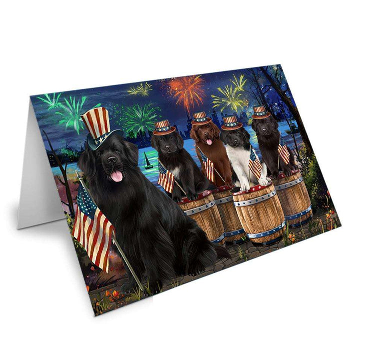 4th of July Independence Day Firework Newfoundland Dogs Handmade Artwork Assorted Pets Greeting Cards and Note Cards with Envelopes for All Occasions and Holiday Seasons GCD66365