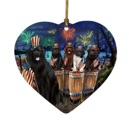 4th of July Independence Day Firework Newfoundland Dogs Heart Christmas Ornament HPOR54112