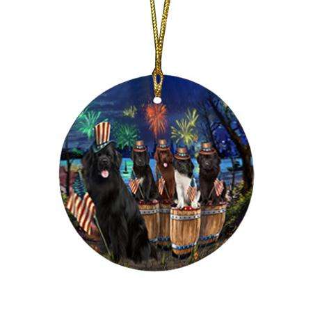 4th of July Independence Day Firework Newfoundland Dogs Round Flat Christmas Ornament RFPOR54103