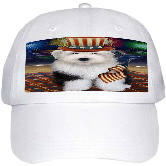 4th of July Independence Day Firework Old English Sheepdog Ball Hat Cap HAT50574