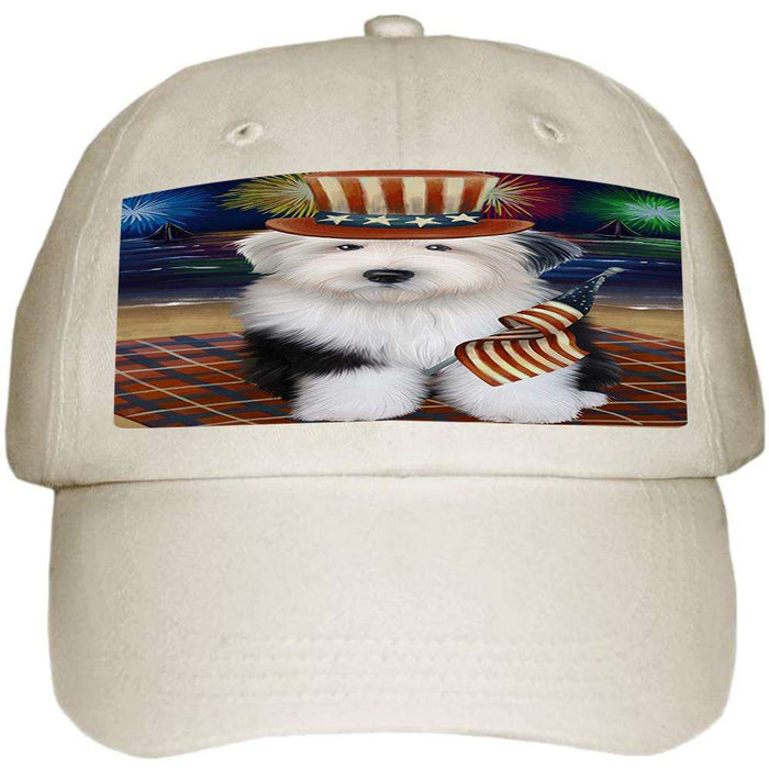 4th of July Independence Day Firework Old English Sheepdog Ball Hat Cap HAT50574