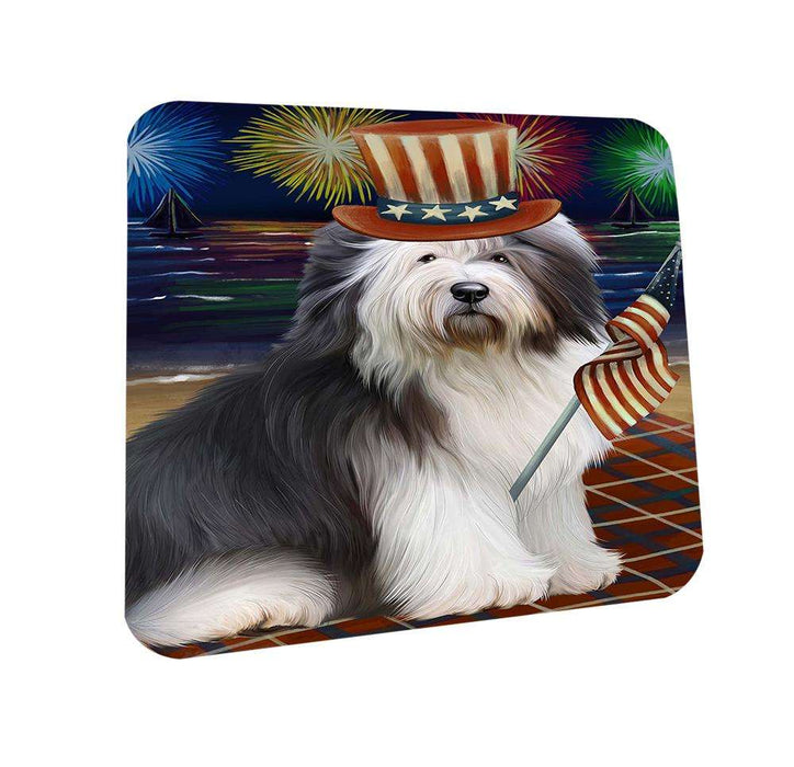 4th of July Independence Day Firework Old English Sheepdog Coasters Set of 4 CST48905