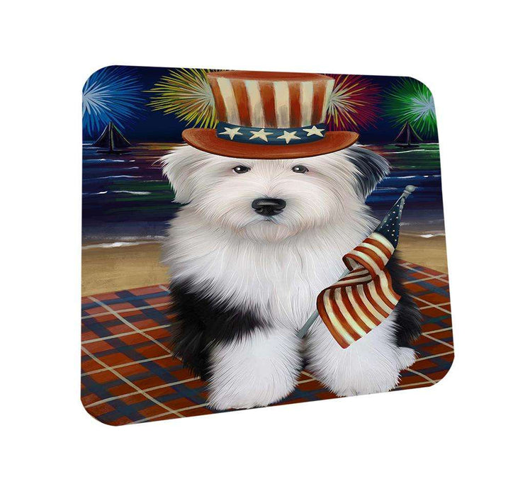 4th of July Independence Day Firework Old English Sheepdog Coasters Set of 4 CST48906