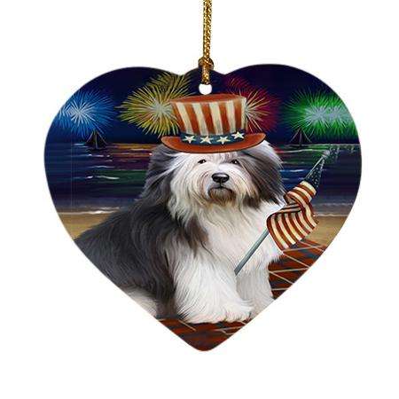 4th of July Independence Day Firework Old English Sheepdog Heart Christmas Ornament HPOR48946