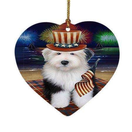 4th of July Independence Day Firework Old English Sheepdog Heart Christmas Ornament HPOR48947