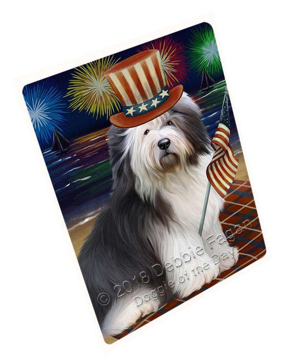 4th of July Independence Day Firework Old English Sheepdog Large Refrigerator / Dishwasher Magnet RMAG53412