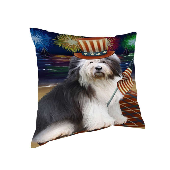 4th of July Independence Day Firework Old English Sheepdog Pillow PIL51640