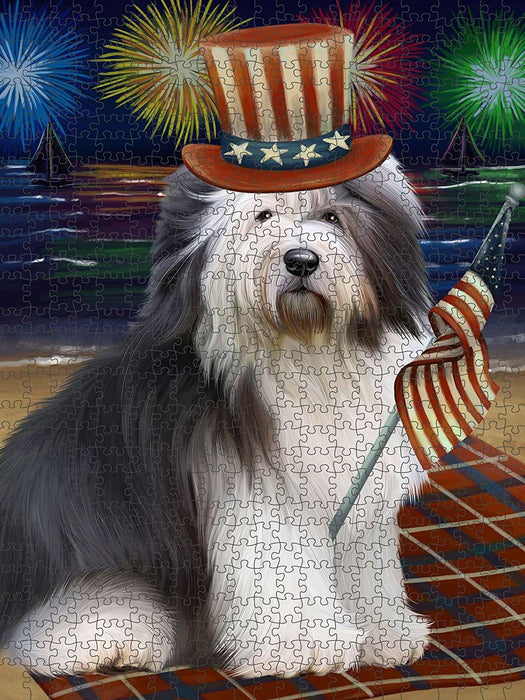 4th of July Independence Day Firework Old English Sheepdog Puzzle with Photo Tin PUZL51021