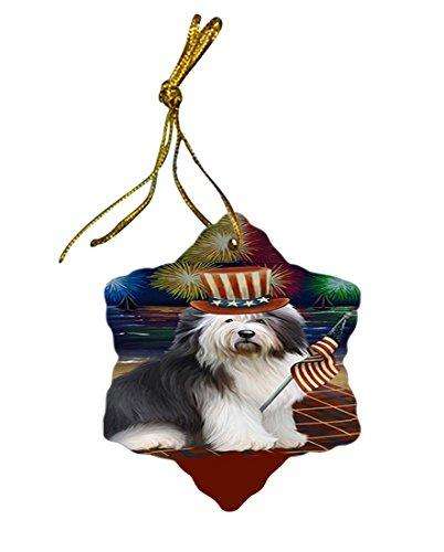 4th of July Independence Day Firework Old English Sheepdog Star Porcelain Ornament SPOR48938