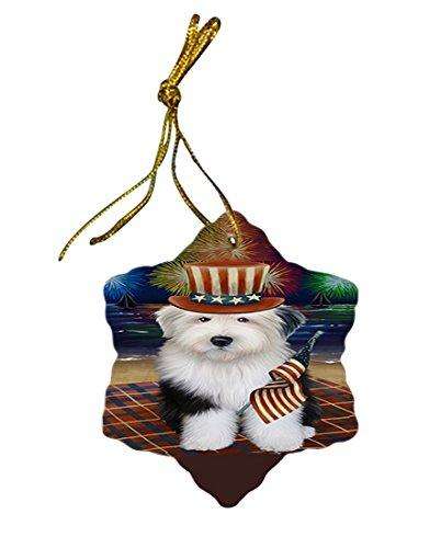 4th of July Independence Day Firework Old English Sheepdog Star Porcelain Ornament SPOR48939