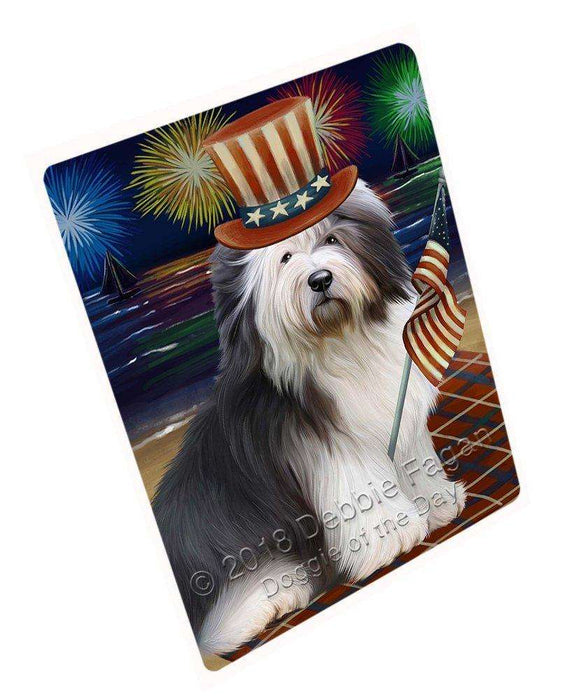 4th of July Independence Day Firework Old English Sheepdog Tempered Cutting Board C50706