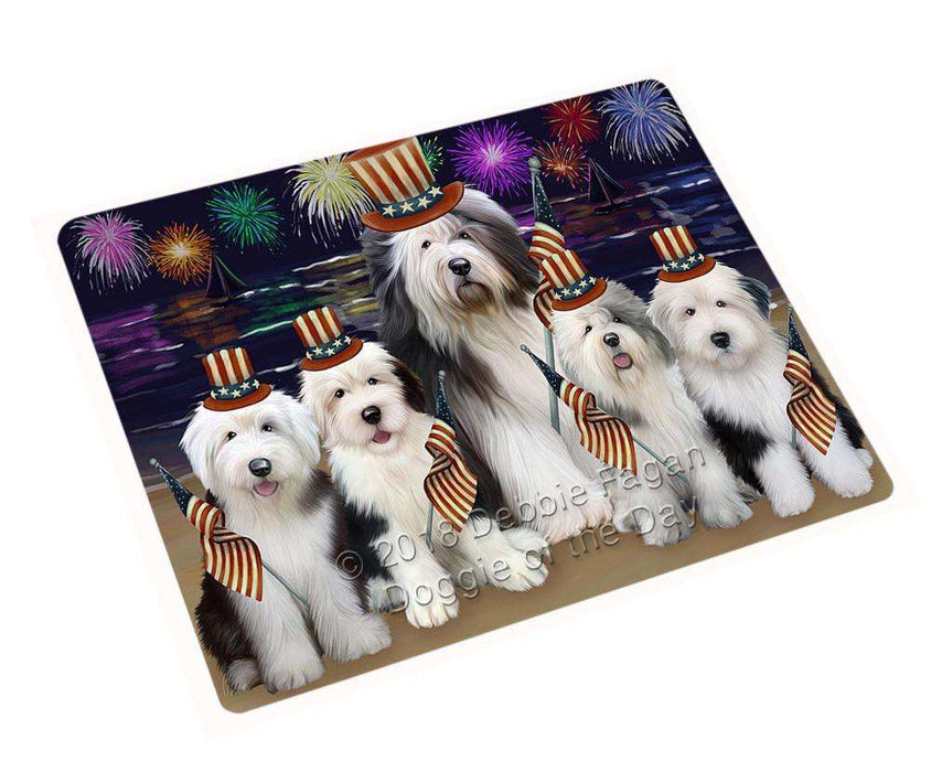 4th of July Independence Day Firework Old English Sheepdogs Blanket BLNKT56136 (37x57 Sherpa)