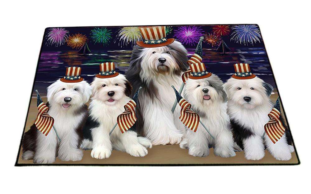4th of July Independence Day Firework Old English Sheepdogs Floormat FLMS49437