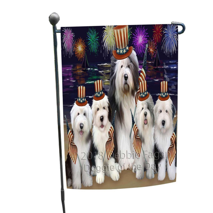 4th of July Independence Day Firework Old English Sheepdogs Garden Flag GFLG48857