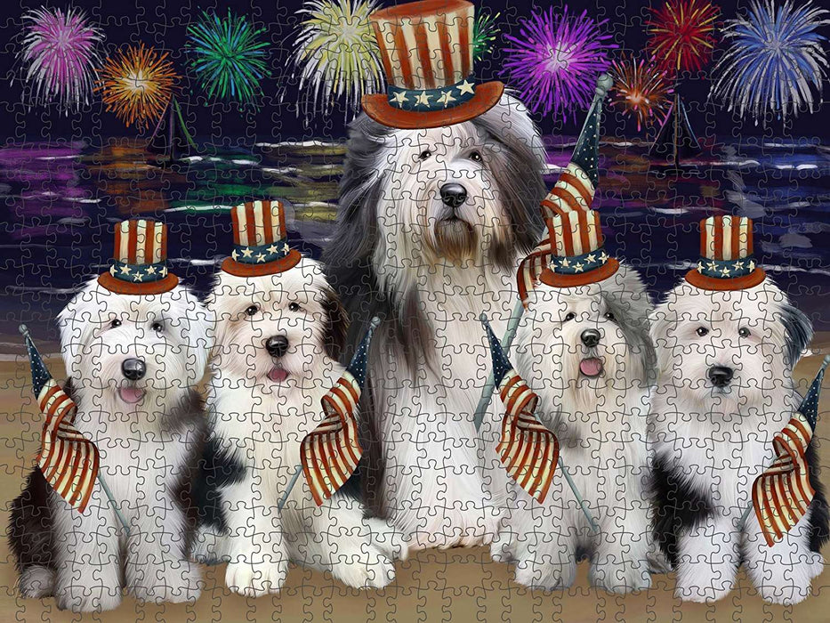 4th of July Independence Day Firework Old English Sheepdogs Puzzle with Photo Tin PUZL51027
