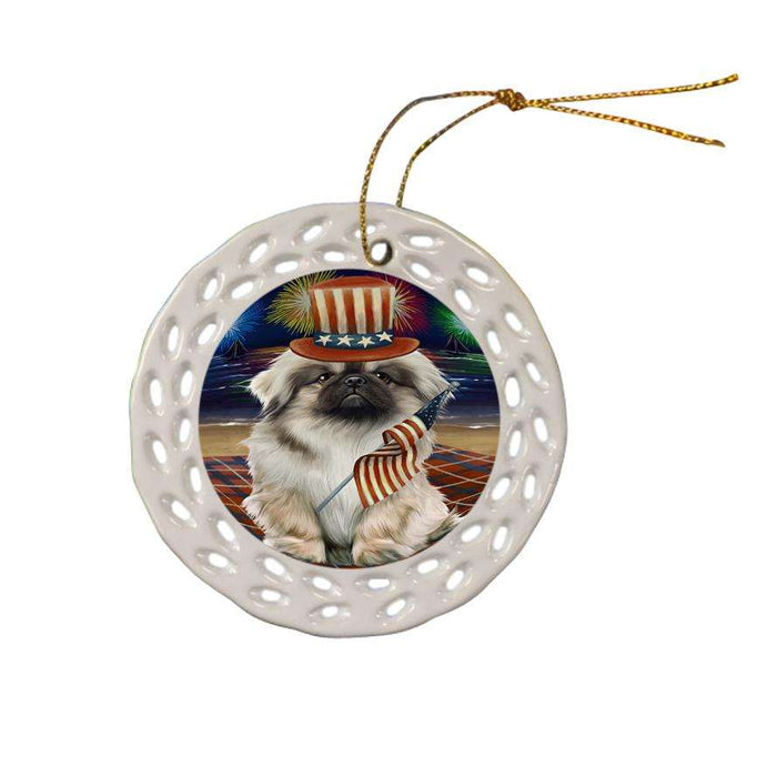 4th of July Independence Day Firework Pekingese Dog Ceramic Doily Ornament DPOR48952