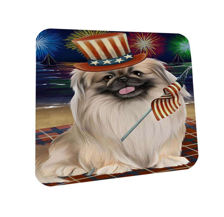 4th of July Independence Day Firework Pekingese Dog Coasters Set of 4 CST48908