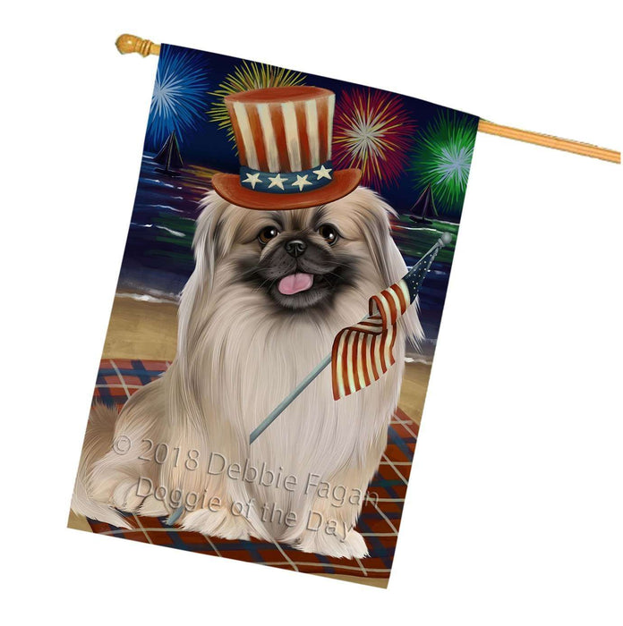 4th of July Independence Day Firework Pekingese Dog House Flag FLG48914