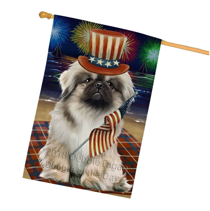 4th of July Independence Day Firework Pekingese Dog House Flag FLG48917