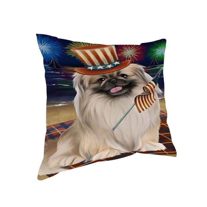 4th of July Independence Day Firework Pekingese Dog Pillow PIL51652