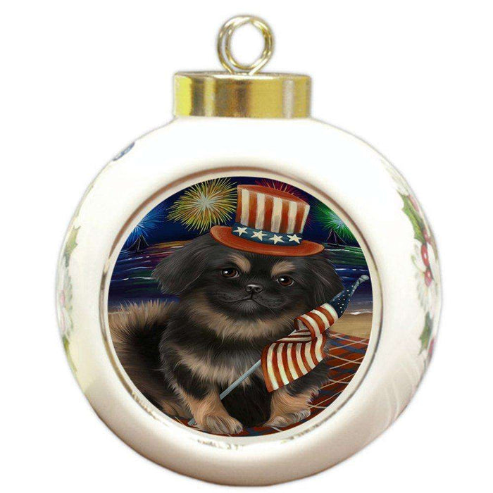 4th of July Independence Day Firework Pekingese Dog Round Ball Christmas Ornament RBPOR48951