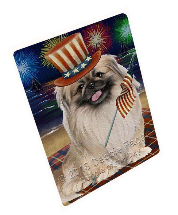 4th of July Independence Day Firework Pekingese Dog Tempered Cutting Board C50715