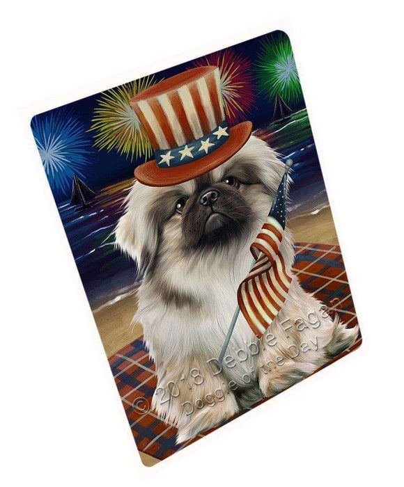 4th of July Independence Day Firework Pekingese Dog Tempered Cutting Board C50724